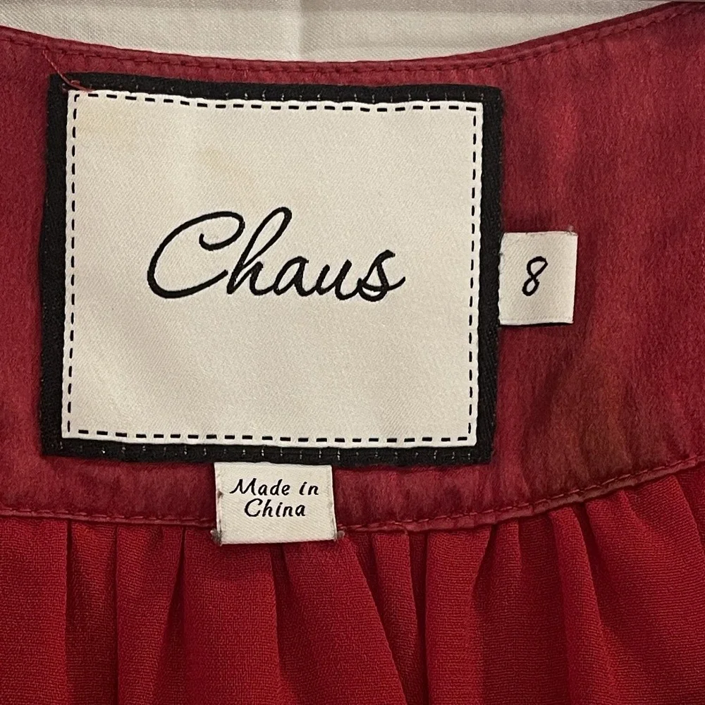Chaus Dress Womens 8 Red Silk Sleeveless Scoop Neck Pleated A-Line Ombre Dip Dye